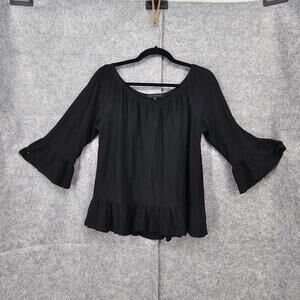 Sanctuary Womens Top Small Black Off the Shoulder Ruffle Sleeve Boho 100% Cotton